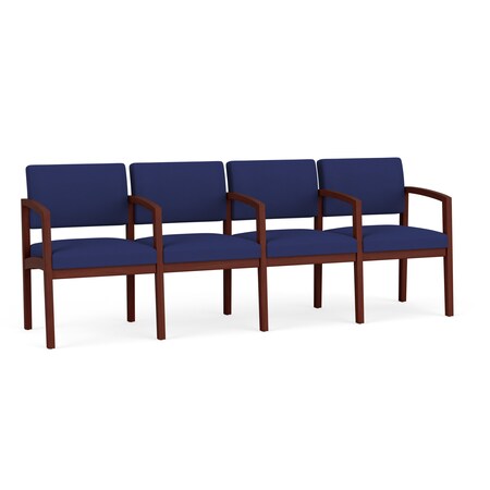 Lesro Lenox Wood 4 Seat Tandem Seating Wood Frame, Mahogany, OH Cobalt Upholstery LW4103